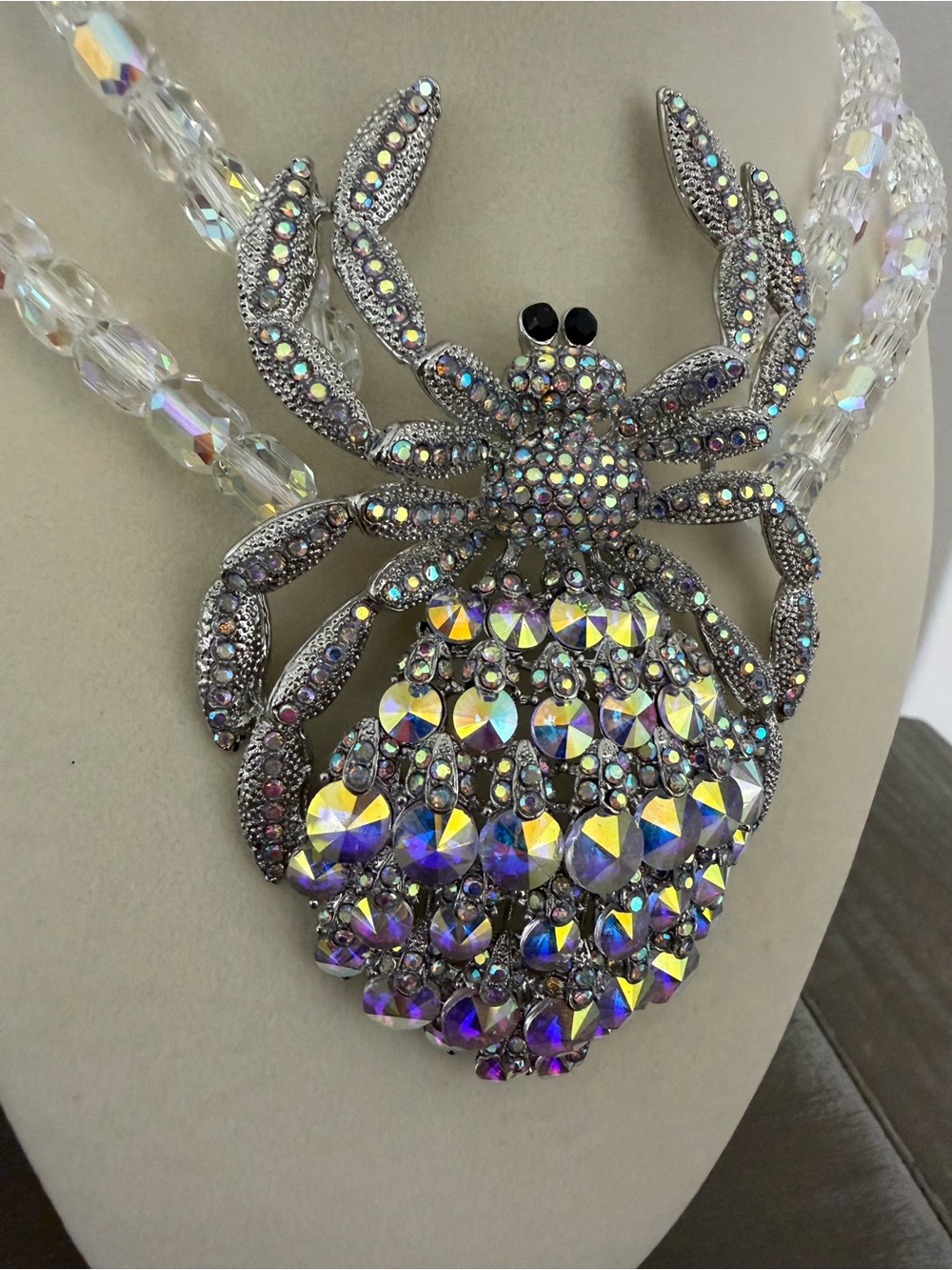 Eye Candy Iridescent Crystal Spider Statement Necklace Halloween - Picture 5 of 7